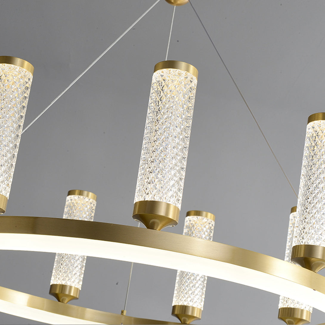 Creative Long Tube Golden Round Crystal Chandelier