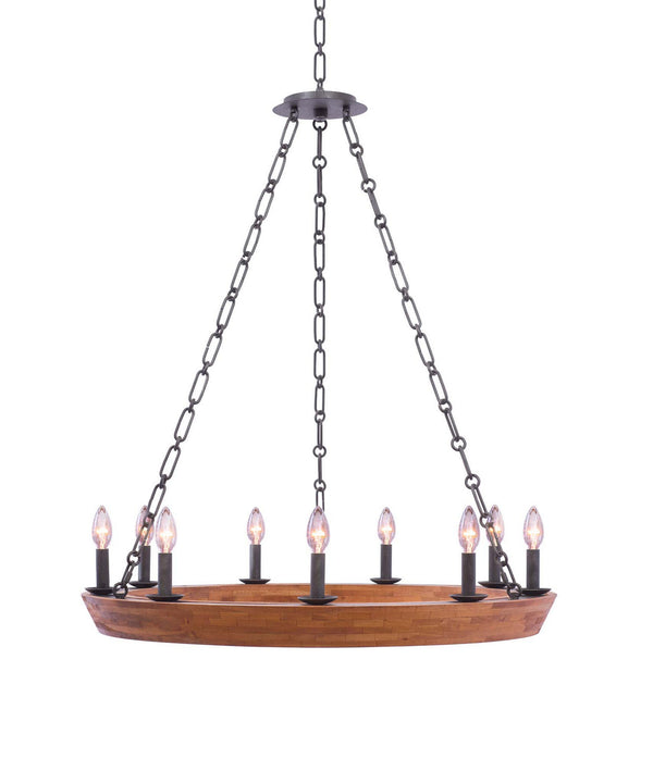 Kalco Lansdale Nine Light Chandelier In Black Iron