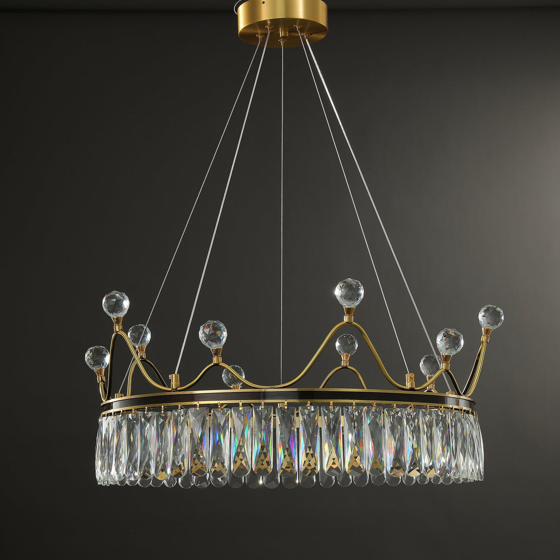 Modern Creative Crown Crystal Round Golden Lamp Body Modern Chandelier