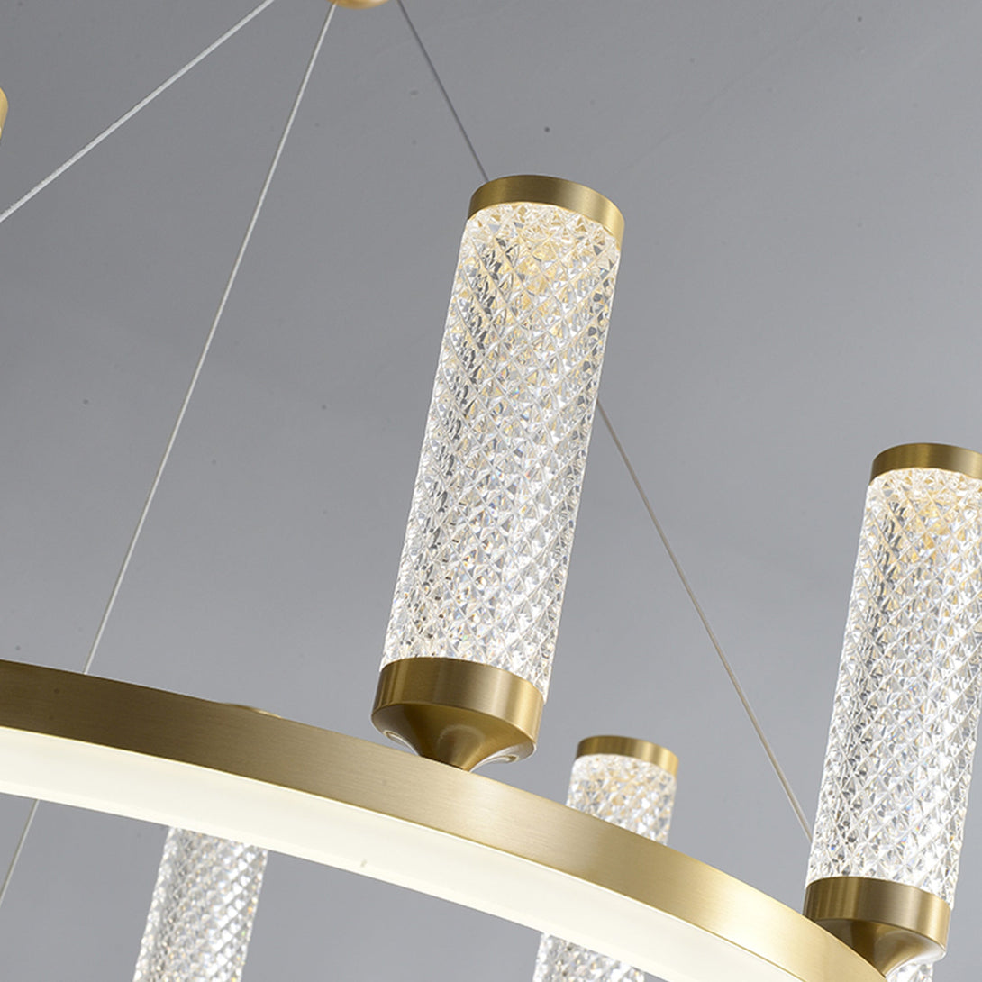 Creative Long Tube Golden Round Crystal Chandelier