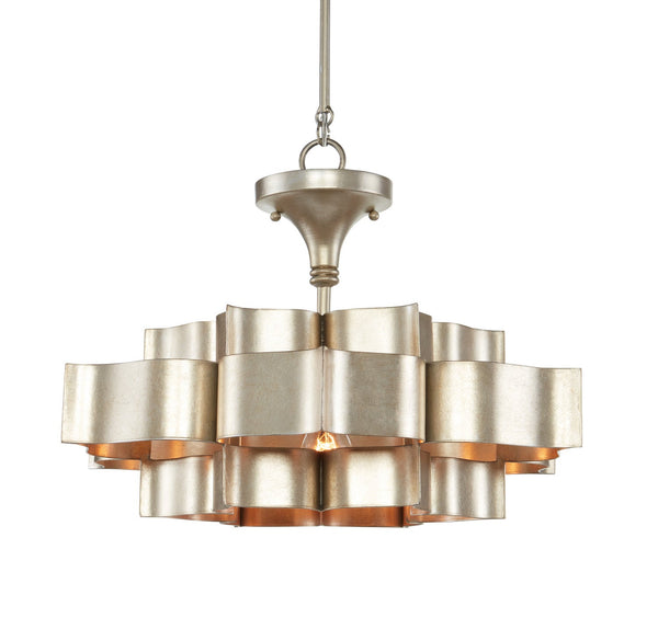 Currey and Company Grand One Light Chandelier In Contemporary Silver Leaf