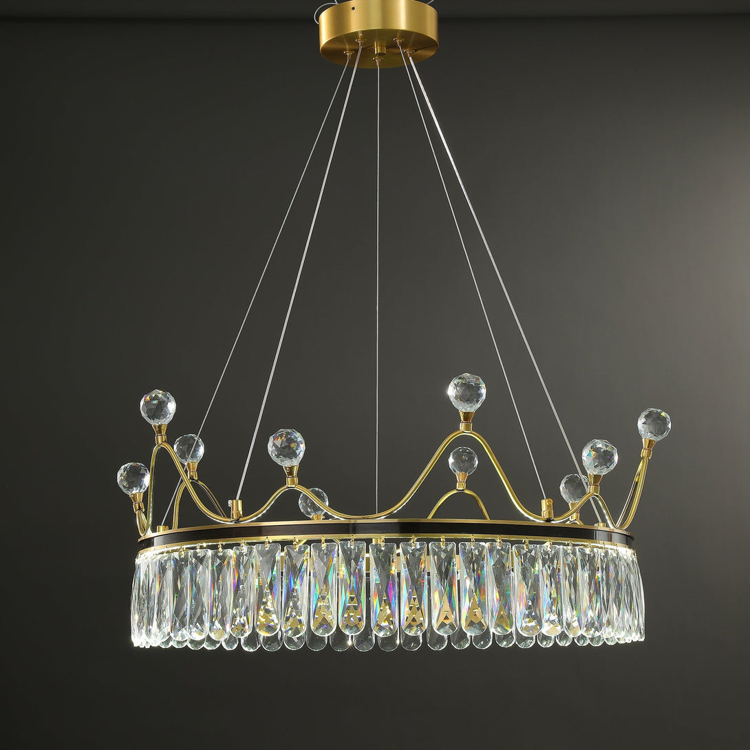 Modern Creative Crown Crystal Round Golden Lamp Body Modern Chandelier