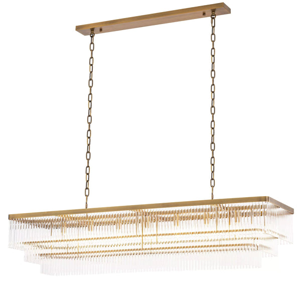 Marais Rectangle Modern Brass Glass 2-tier Chandelier - W 140cm X 40cm