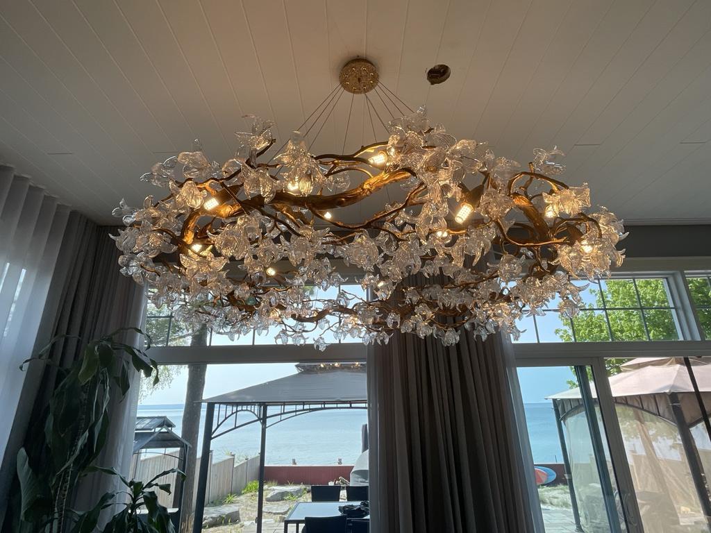 Branch Petal Crystal Brass Round Chandelier