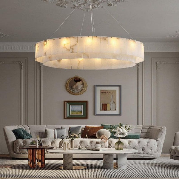 Modern Alabaster 2 tier Round Art Chandelier