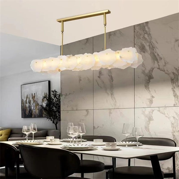 Alabaster Moira Marble Modern Snowflake Linear Chandelier