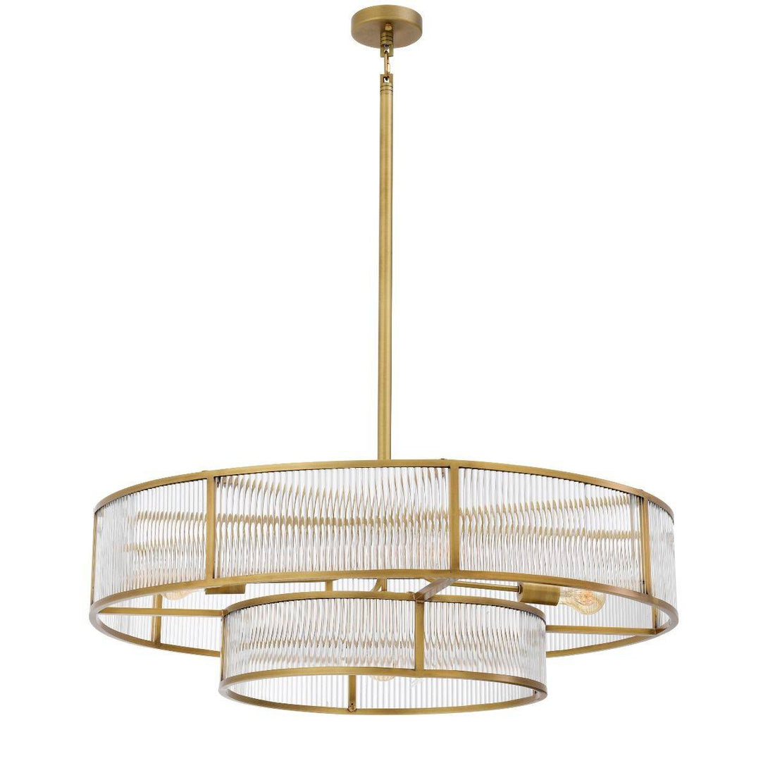 Marais Modern Brass Round 2-tier Chandelier 5 lights - D 90cm