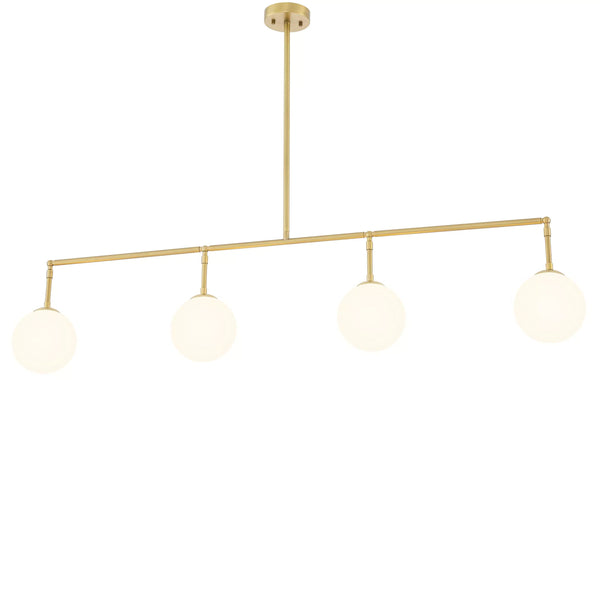 Tara Modern Brass Chandelier - (Antique Brass Finish | White Glass)