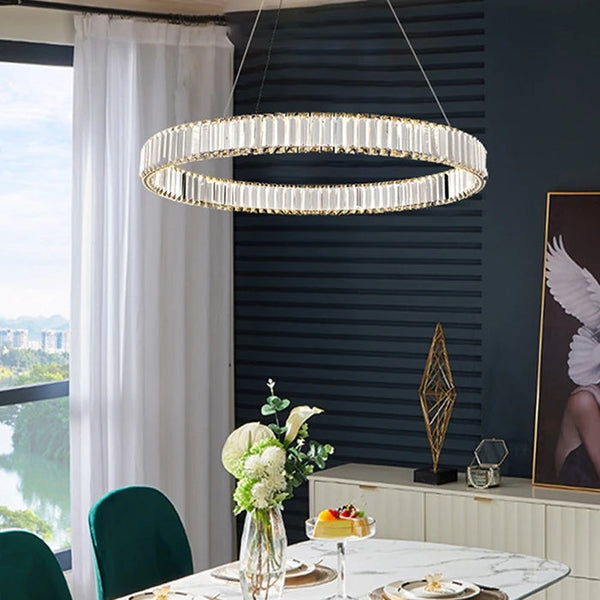 Post-Modern Clear Crystal Prism Ring Chandelier