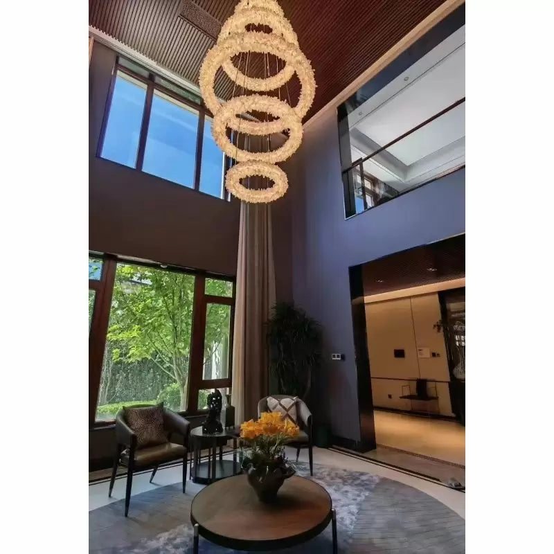 Rock Crystal (24+36+48) Inch 3 Tiers Modern Geode Quartz Crystal LED Ring Chandelier